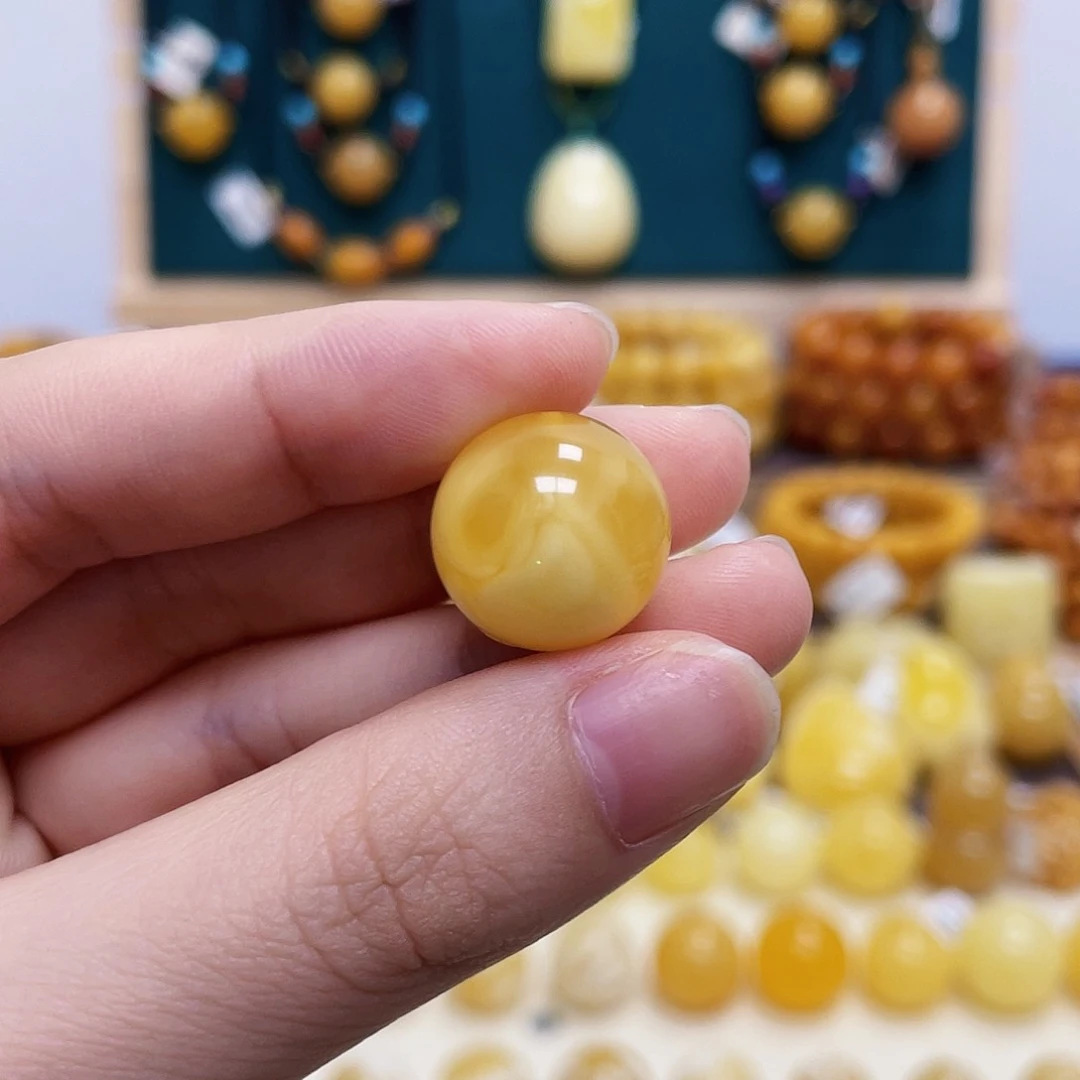 琥珀未镶嵌珠宝奇石16.1mm妖花圆珠 瑕