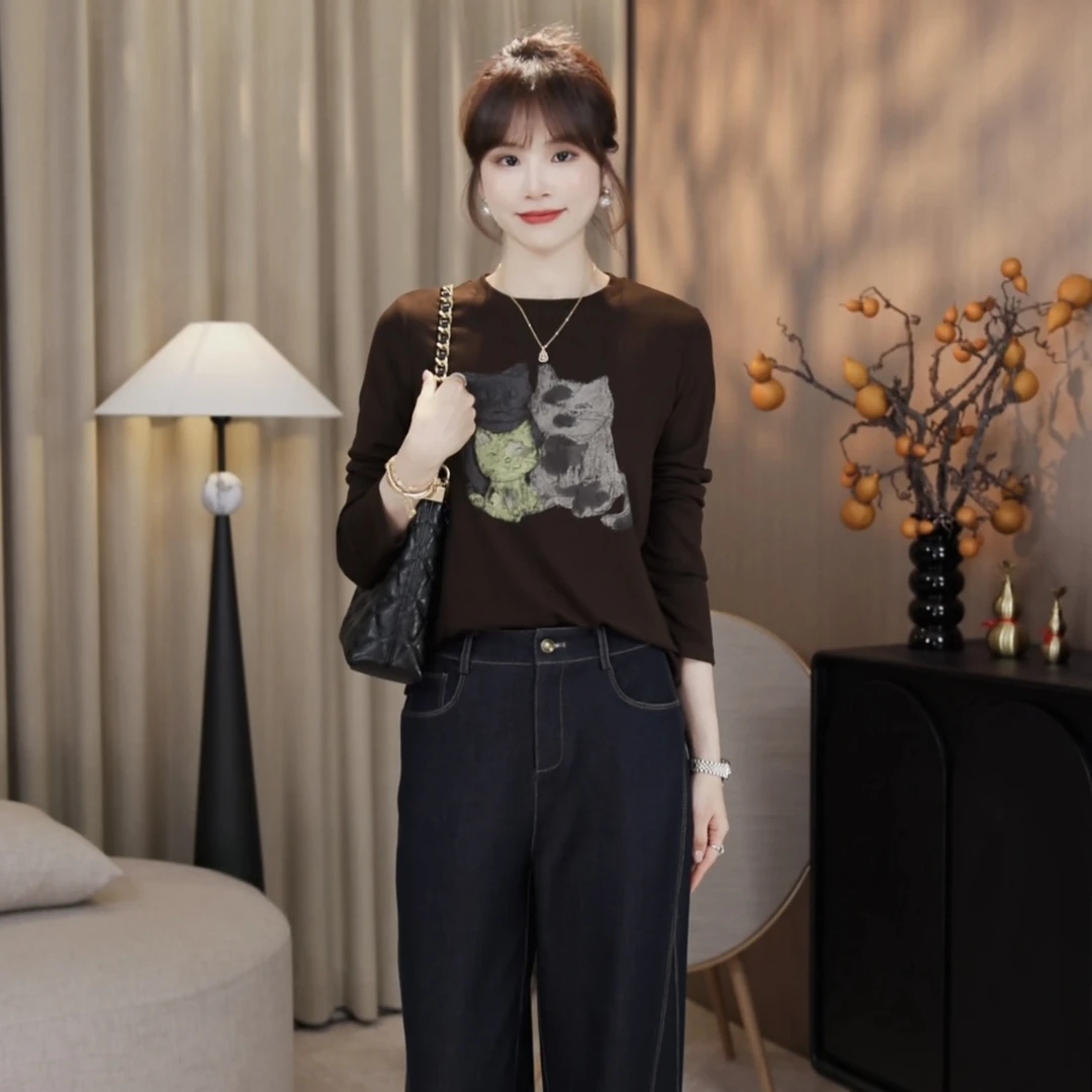 LMENY“开心喵”人手闭入~巨软糯！实穿洋气印花圆领长袖T25CT013