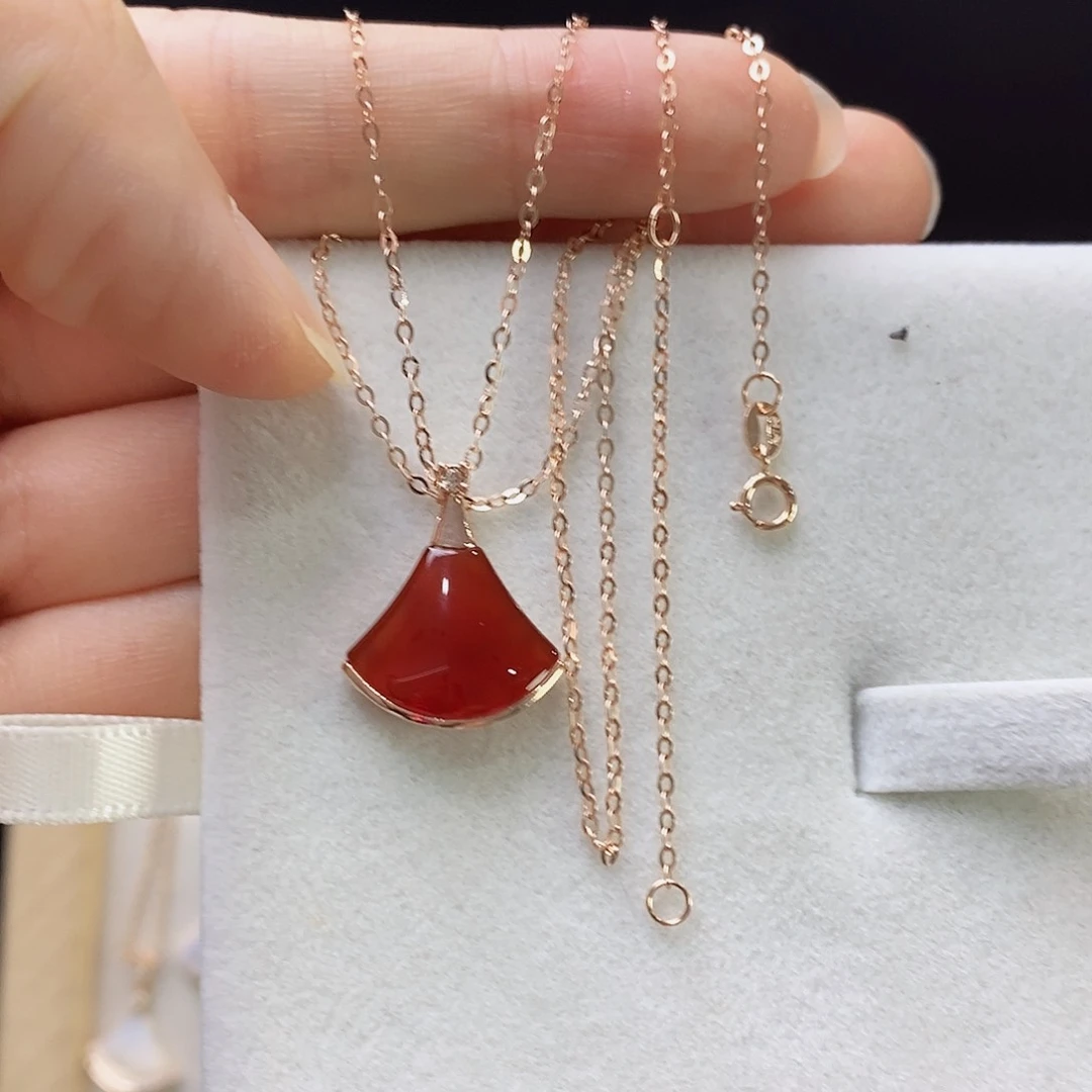 玛瑙/玉髓项链18K金镶嵌红扇子k枚