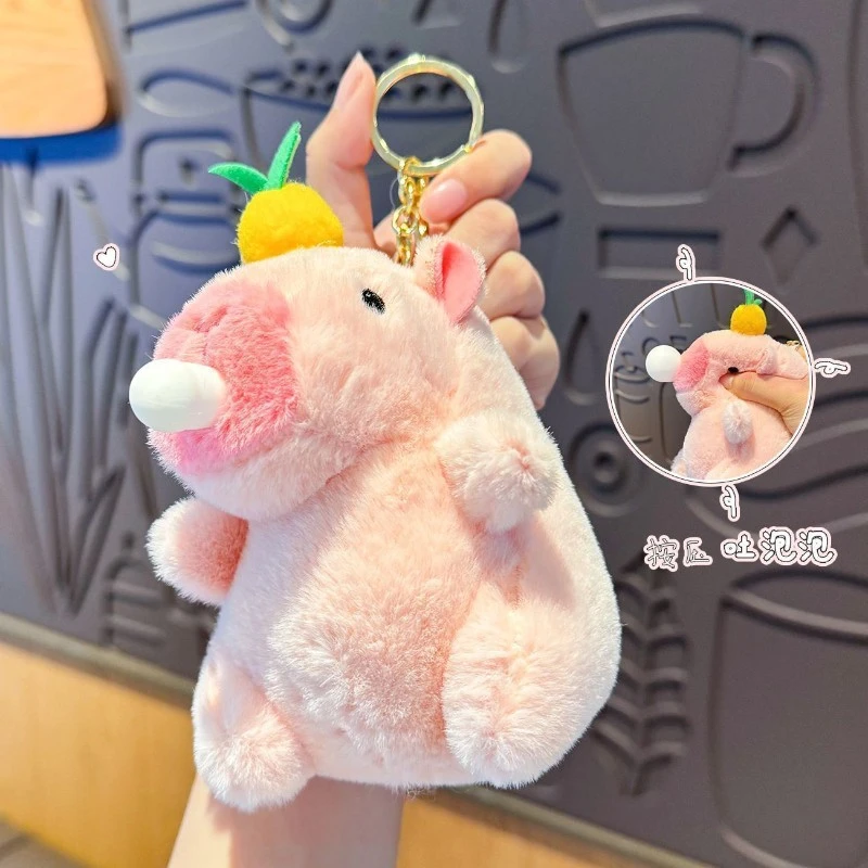 可爱水豚吐泡泡卡皮巴拉公仔包包挂件汽车钥匙扣挂饰水豚摆件礼品