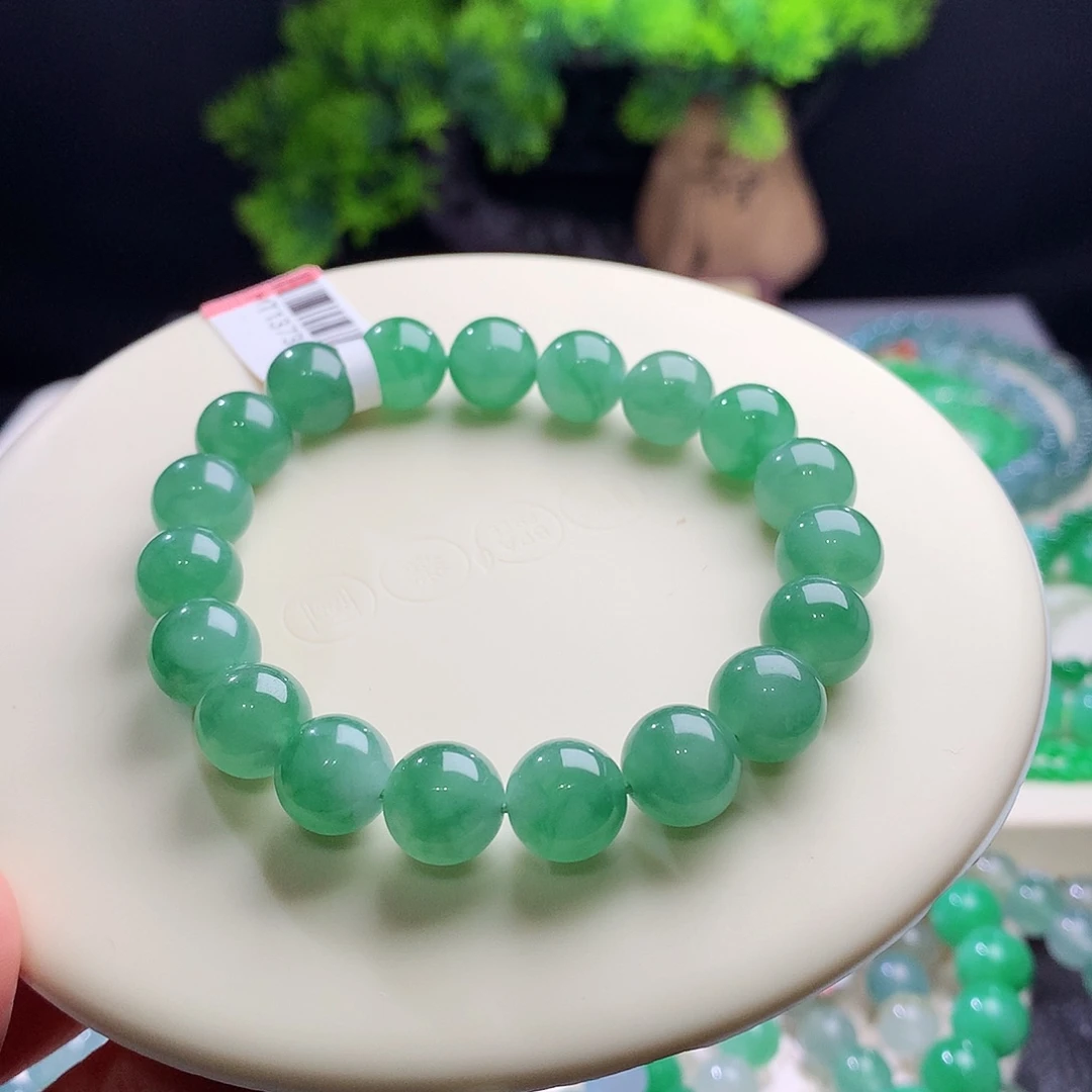 未镶嵌手串翡翠卡10mm冰胶湖水绿飘花