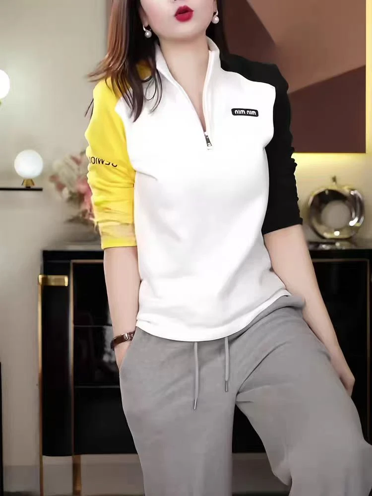 min拼色拉链~2025秋冬新款立领显瘦长袖百搭撞色上衣LK2500410