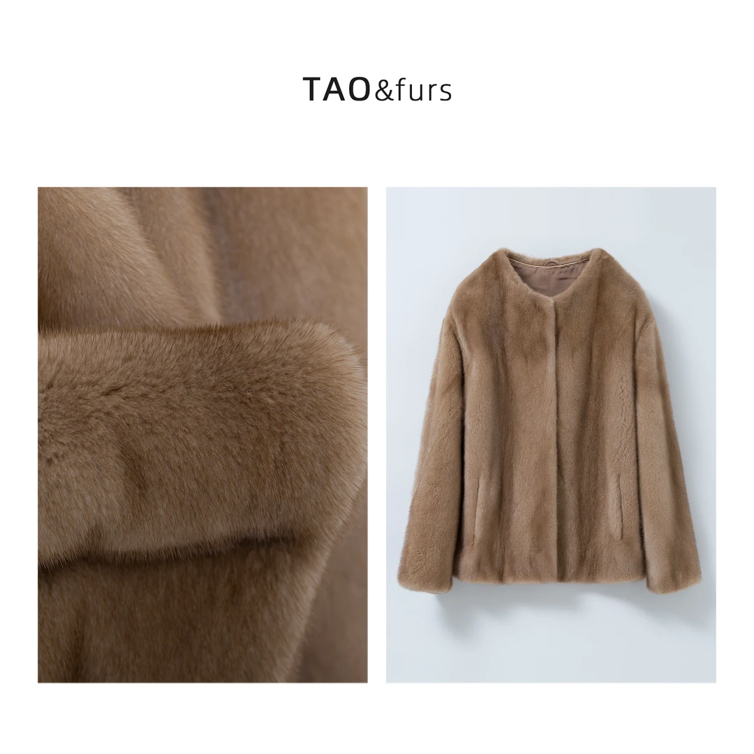 陶师傅 暖阳微风 貂皮大衣女整貂短款圆领时尚水貂皮草外套