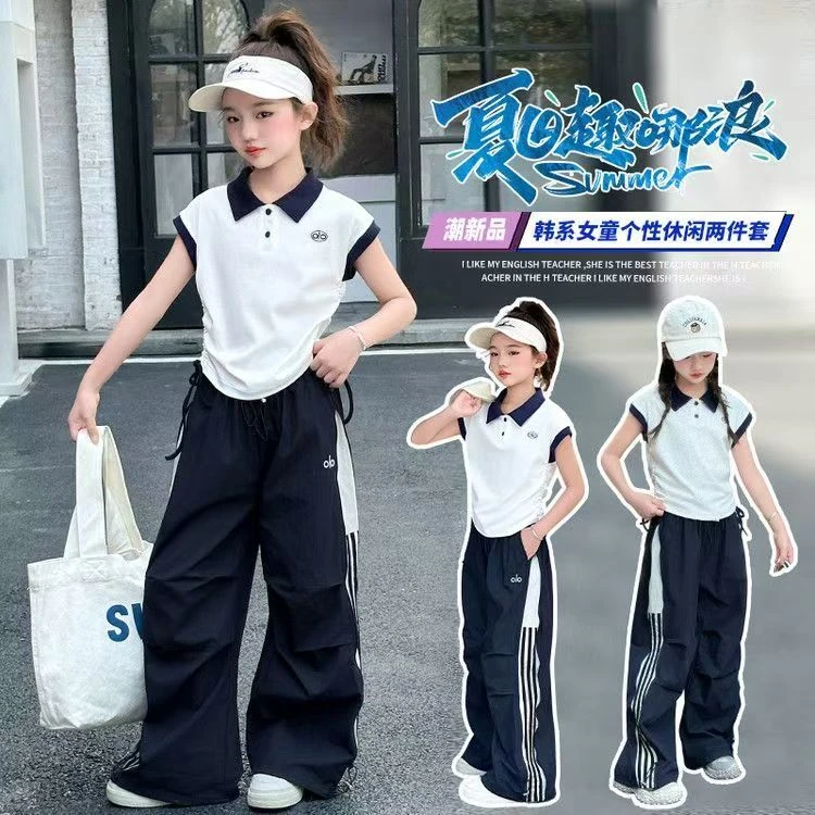 女童套装夏季2025新款洋气儿童工装裤短袖T恤女孩休闲短裤两件套
