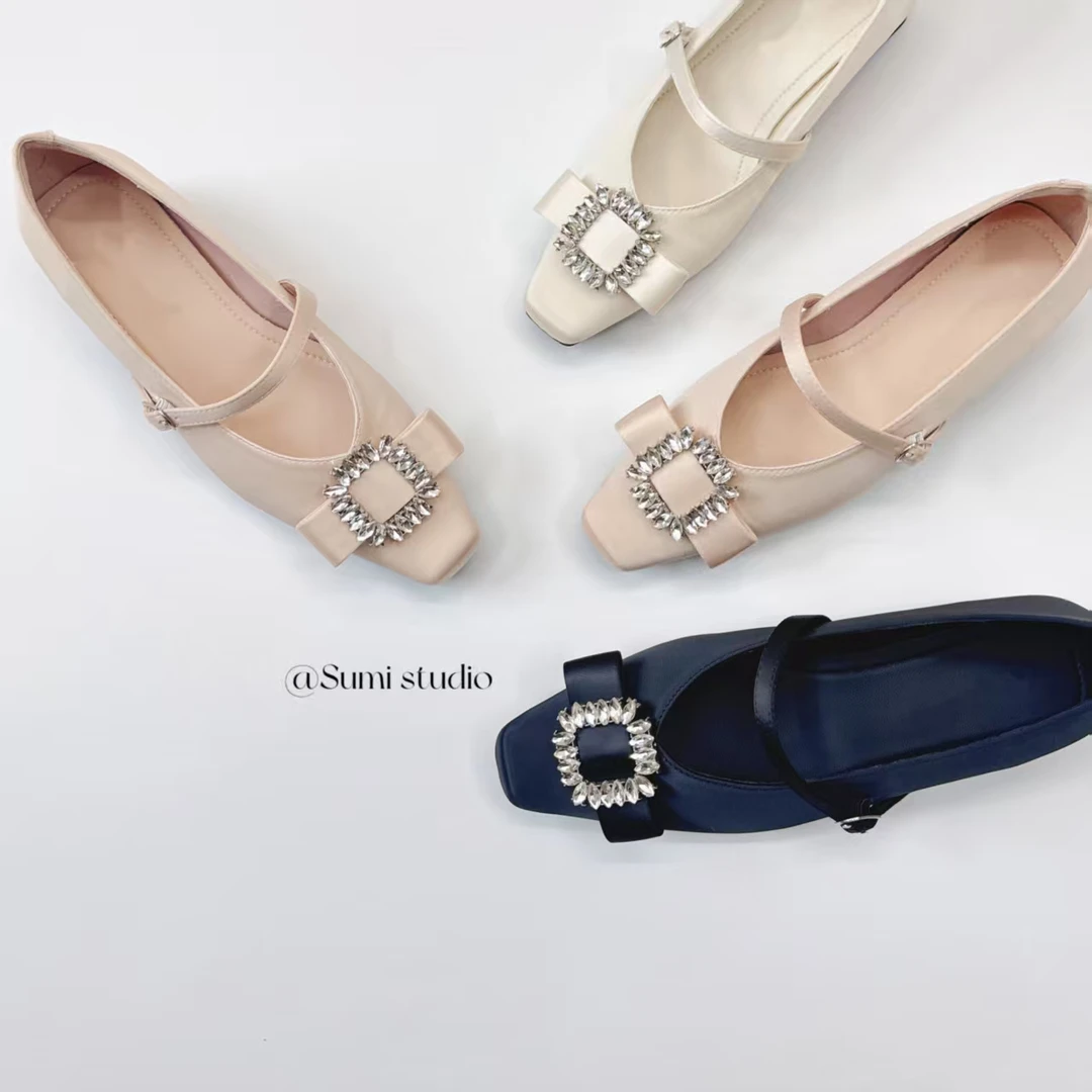 SUMI 法式水钻粗跟小香风单鞋女气质玛丽珍女鞋2025秋新款软底鞋