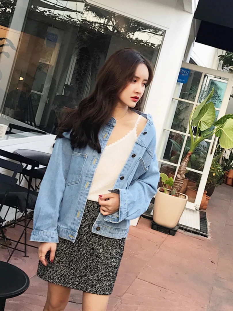 1601牛仔外套女宽松韩版新款立领港风