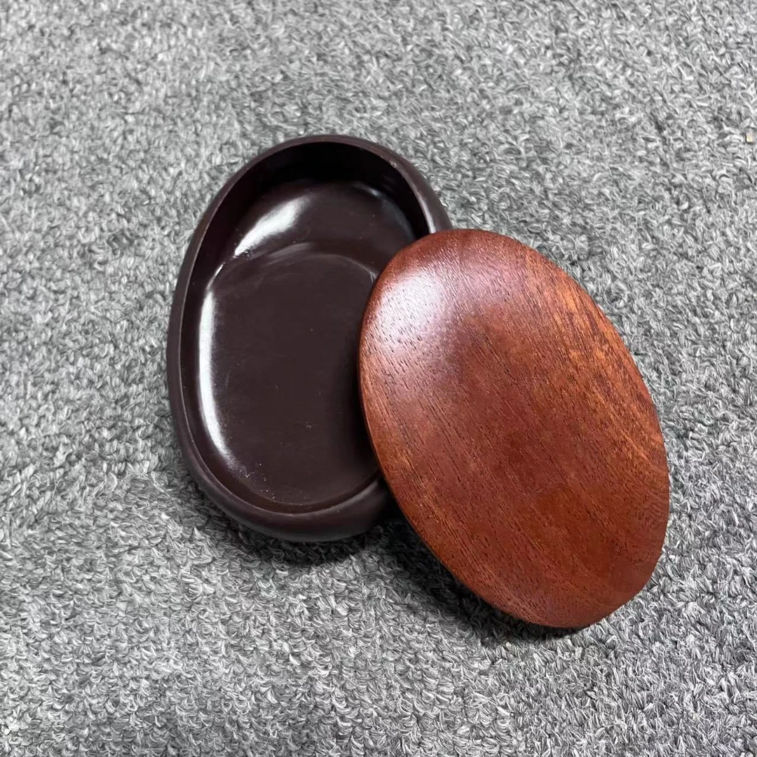 紫端砚台 紫色窝窝砚台 小巧精致 带盖窝窝砚90*56*25mm