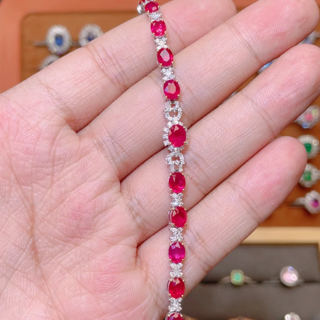 18K金镶嵌红宝石手链5.46ct 缅甸鸽血