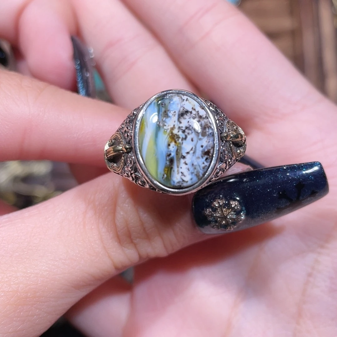 风***光琥珀银S925镶嵌戒指