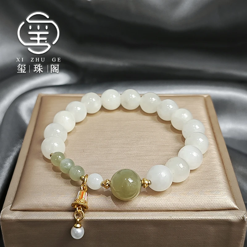 天然和田白玉女款百搭圆珠显白手串 多样性发一SL9019
