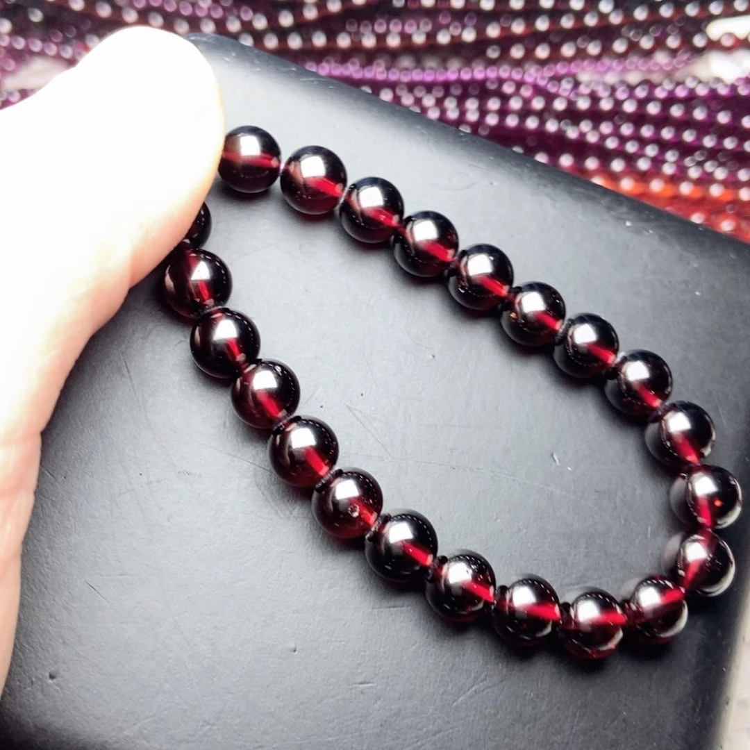 石榴石手链未镶嵌7.6酒红色