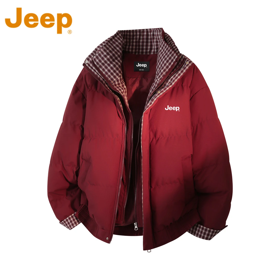 JEEP吉普美式红色棉衣男士冬季新款宽松保暖防水高级棉服休闲外套