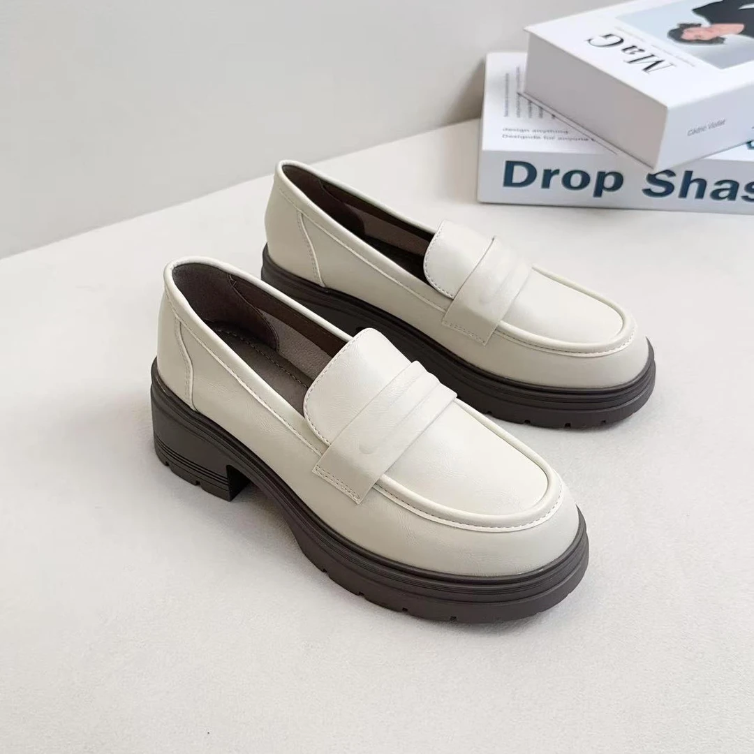 w835-93秋季女鞋复古英伦风小皮鞋舒适软皮一脚蹬乐福鞋厚底单鞋