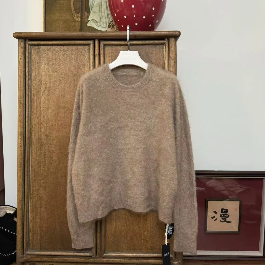 漫颜刘山羊绒拉毛针织衫2022秋冬新品长袖圆领套头通勤上衣
