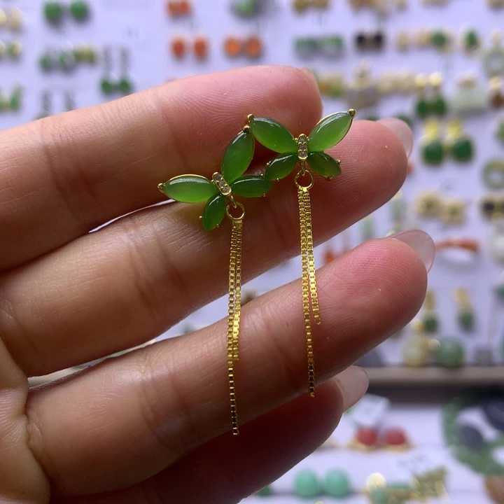 和田玉银S925镶嵌耳饰