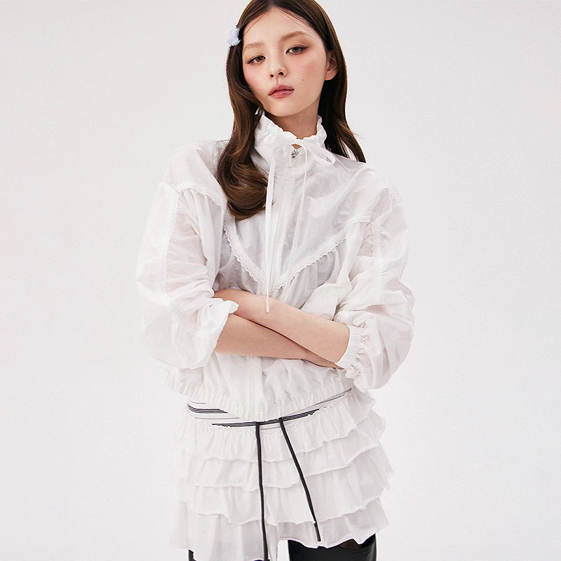 CHUU夏季女装蕾丝拼接设计机能风上衣休闲风舒适穿搭外套
