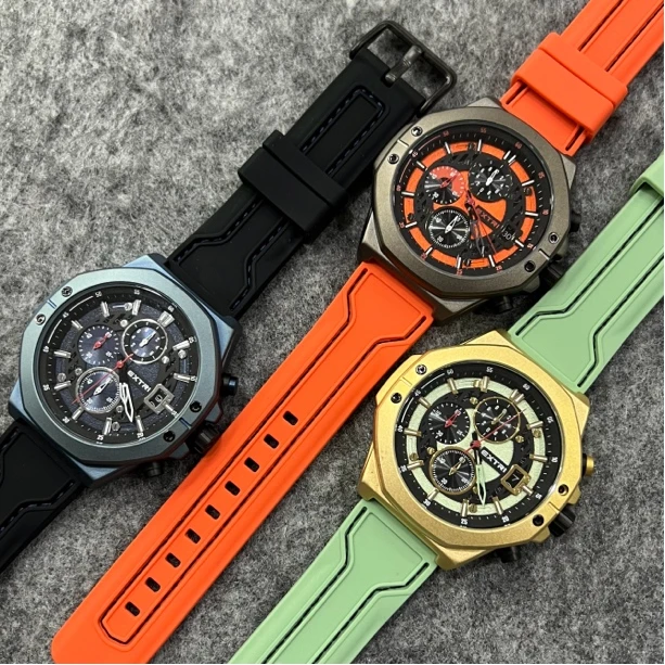 EXTRI潮牌撞色三眼全新捡漏石英g胶男表高端运动个性小众学生IN