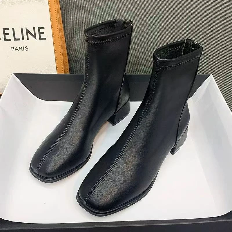 W21360马丁靴女新款秋冬单靴网红百搭粗跟鞋子女中跟短靴瘦瘦