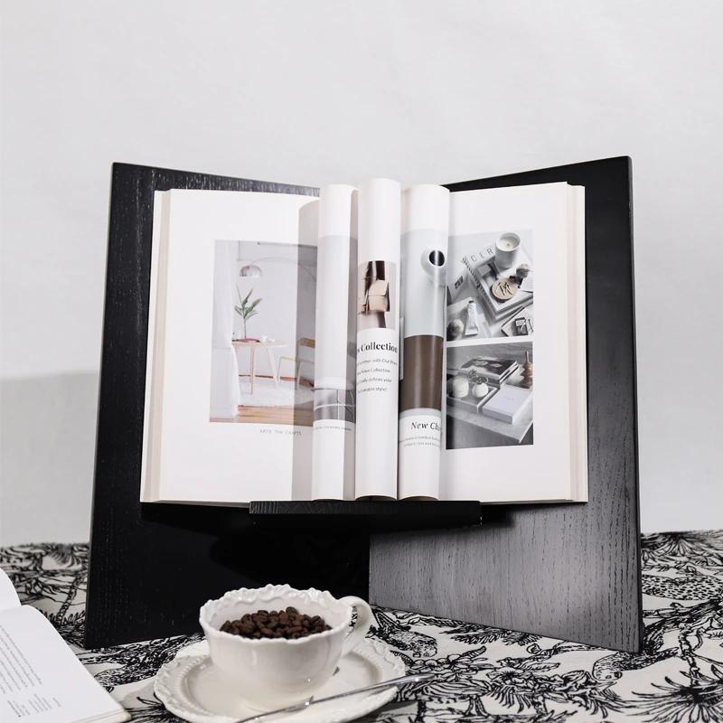 轻奢极简设计黑色蜡木书报架摆件居家样板间客厅书房侘寂风装饰