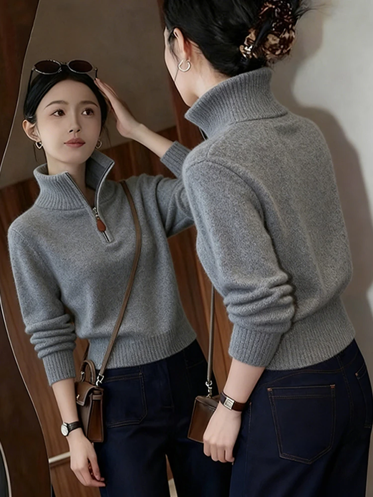 高级感时髦厚款高领长袖毛衣女2025年秋冬新款洋气显瘦针织衫上衣