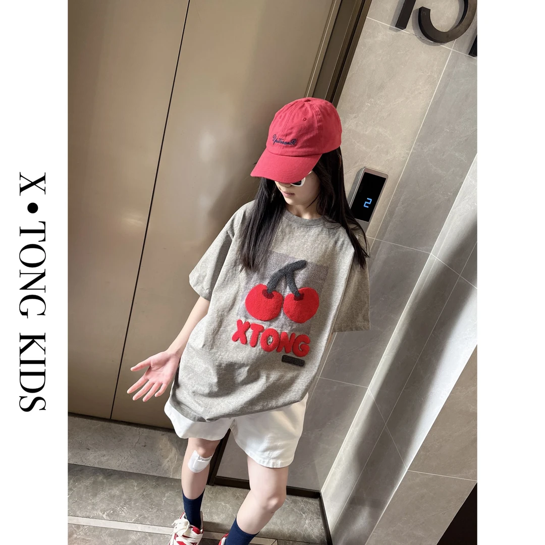 【X•TONG】时尚小众潮牌樱桃刺绣T恤 8038