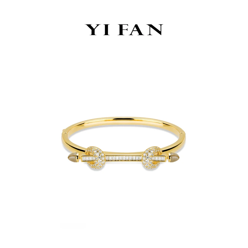 925银合成锆石手镯 4767-金色白点满钻扭结百搭手镯