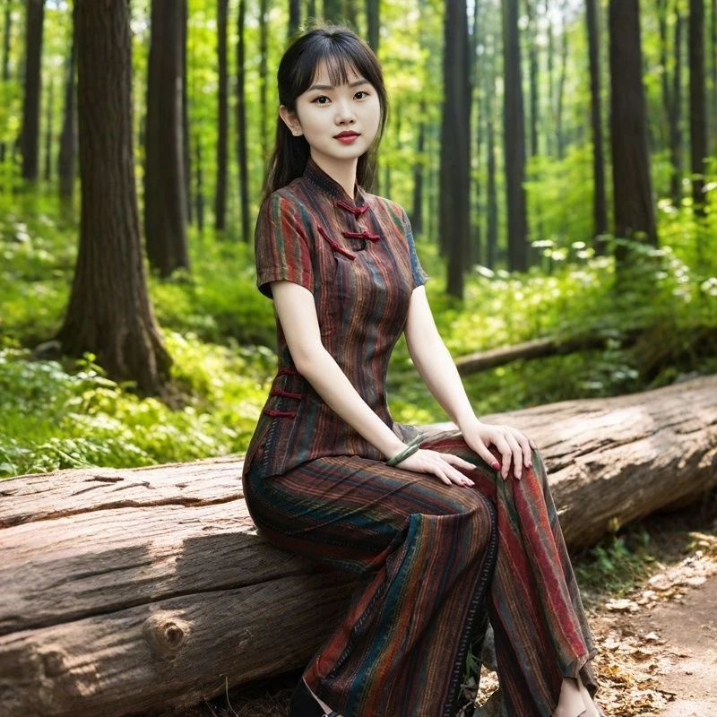 休闲套装女夏季职业小香风减龄短袖复古气质高端印花小洋装两件套