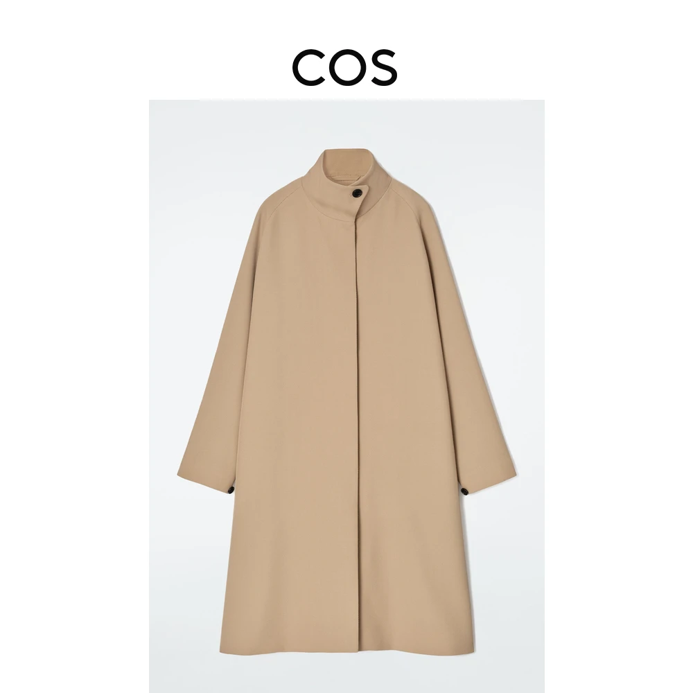COS女装 休闲版型高领A字型羊毛混纺大衣2025春季新品1283868001