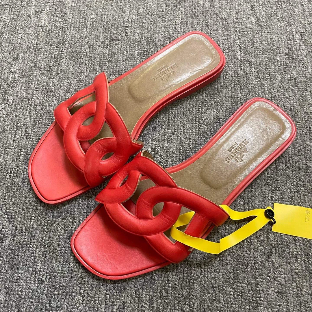95新 Hermes/爱马仕 Aloha 平底一字拖鞋 37码/14041