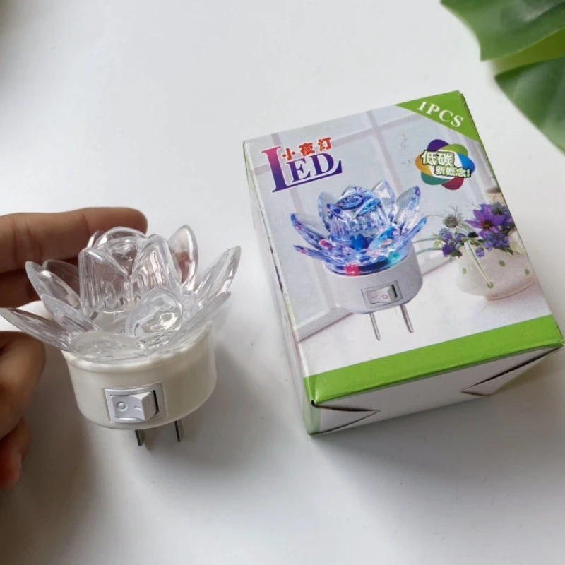 LED小夜灯彩色莲花花朵插电式氛围夜光灯节能省电床头灯
