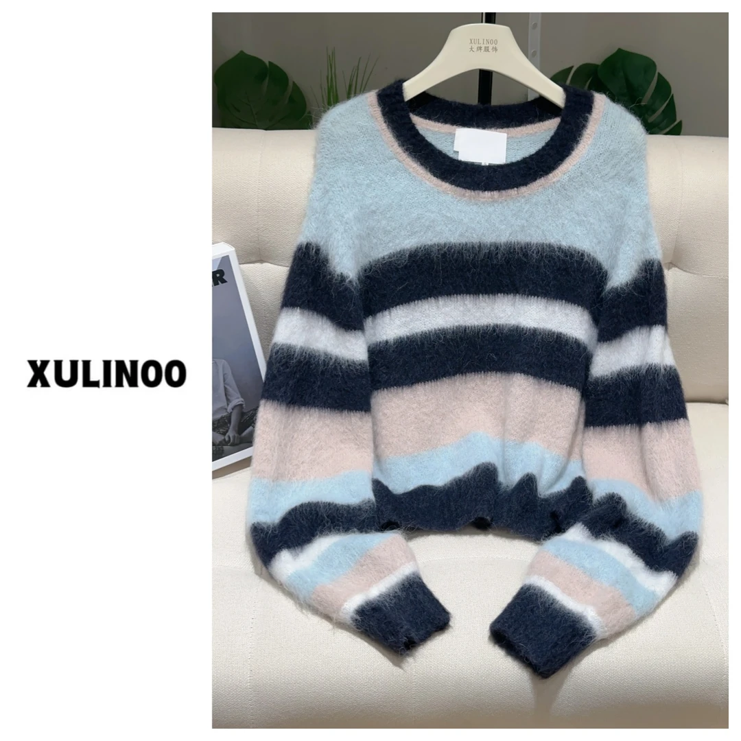 【老徐优选】秋冬通勤渐变条纹套头针织衫 XL1106-0023