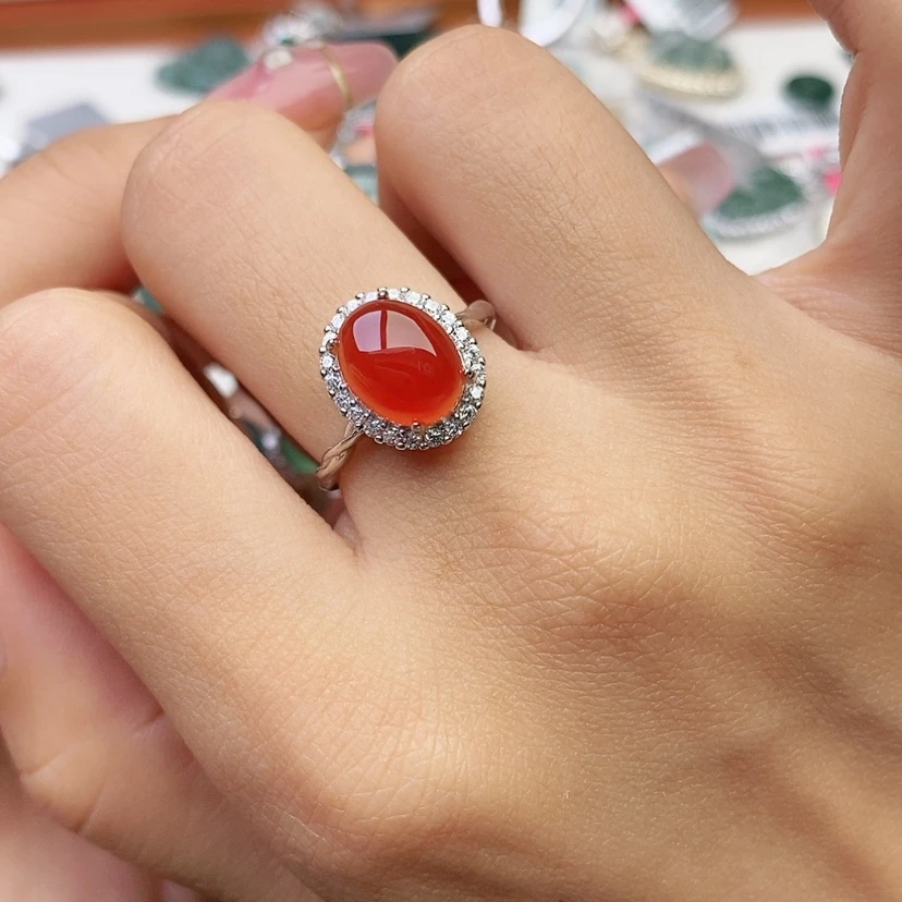 【闪购商品】玛瑙/玉髓戒指银S925镶嵌天然玛瑙戒指