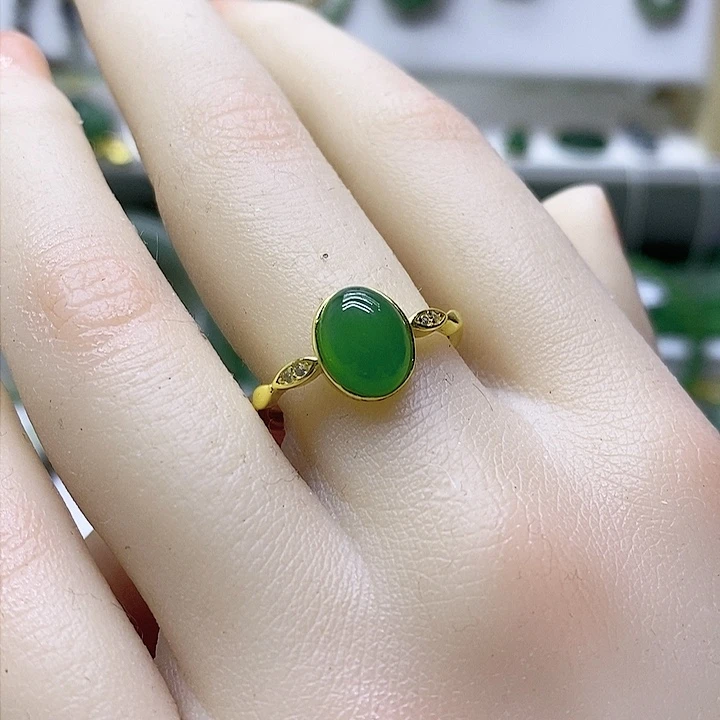 和田玉（碧玉）戒指银S925镶嵌