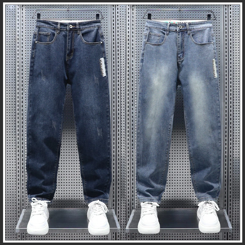 AOPAISHARK/奥派鲨秋季男士中腰刺绣牛仔美式复古微锥宽松牛仔裤