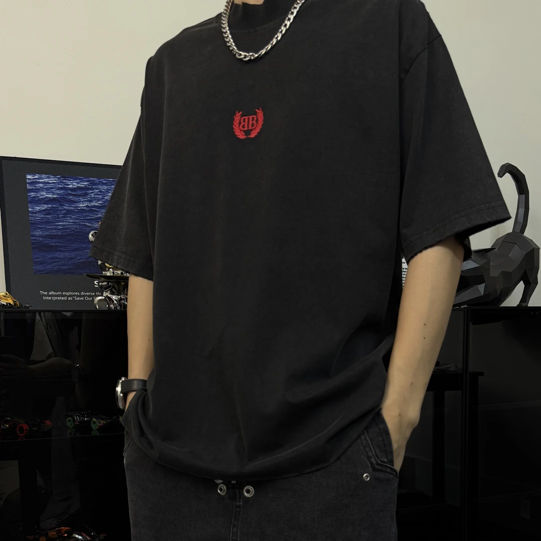 【水哥开发】 红色小双B短袖oversize宽松休闲百搭男女同款轻奢
