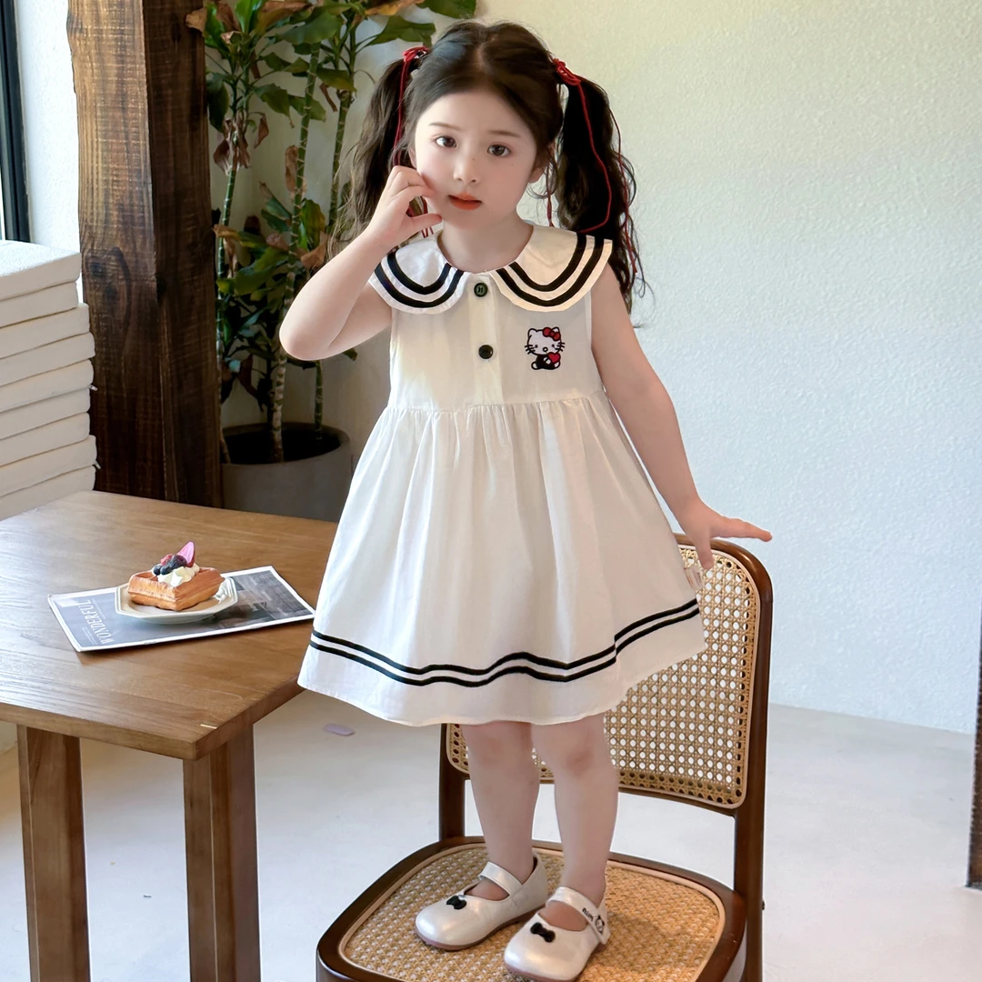 女童娃娃领连衣裙夏季儿童薄款无袖裙子时髦宝宝学院风夏款公主裙