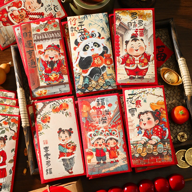 新年熊猫卡通设计中式年画创意福娃红包利是封蛇年新年春节压岁包