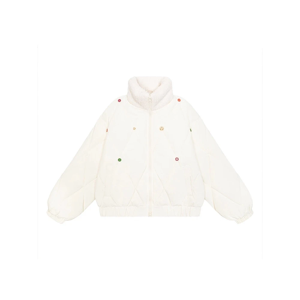 hd【棉衣系列】五彩纽扣 保暖菱形格 羊羔毛立领棉服外套