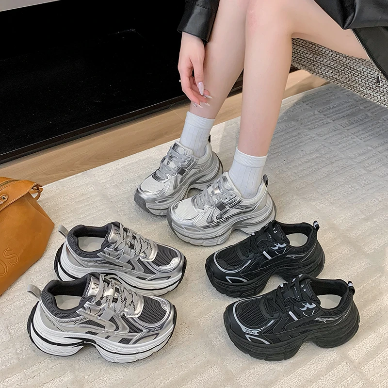 欧洲站百搭时尚老爹鞋女2025新款爆款厚底小个子增高运动休闲鞋女