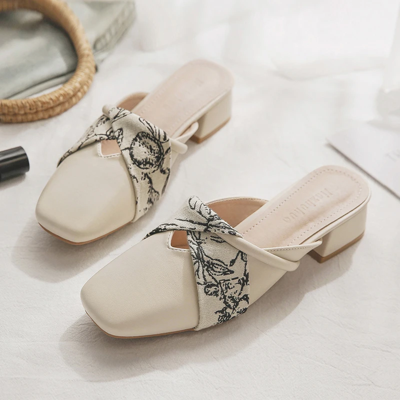 羊皮版~无后跟懒人鞋法式包头半拖鞋女2025新款夏季外穿时尚百搭