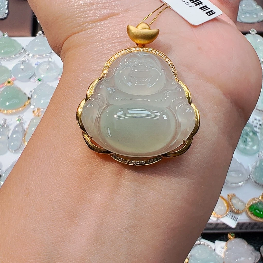 吊坠(不含链)18K金镶嵌翡翠佛公