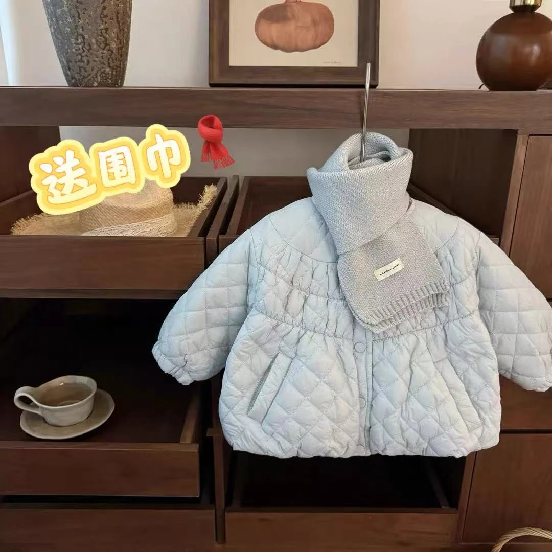 女童冬季加绒加厚棉服新款韩版儿童圆领夹棉外套婴儿保暖棉袄潮