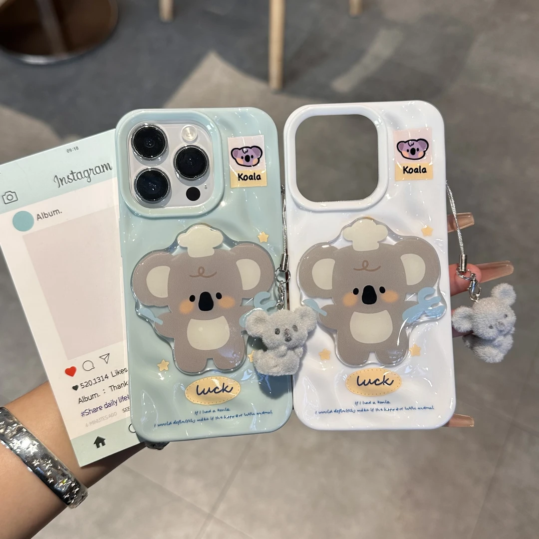 奥菲顿立体厨师考拉挂件适用iPhone15/16pro陨石纹手机壳14苹果13