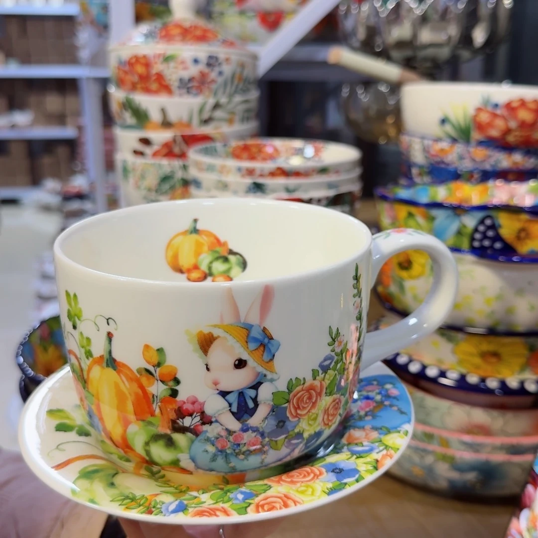 瓷片南瓜兔早餐杯➕小盘两件套