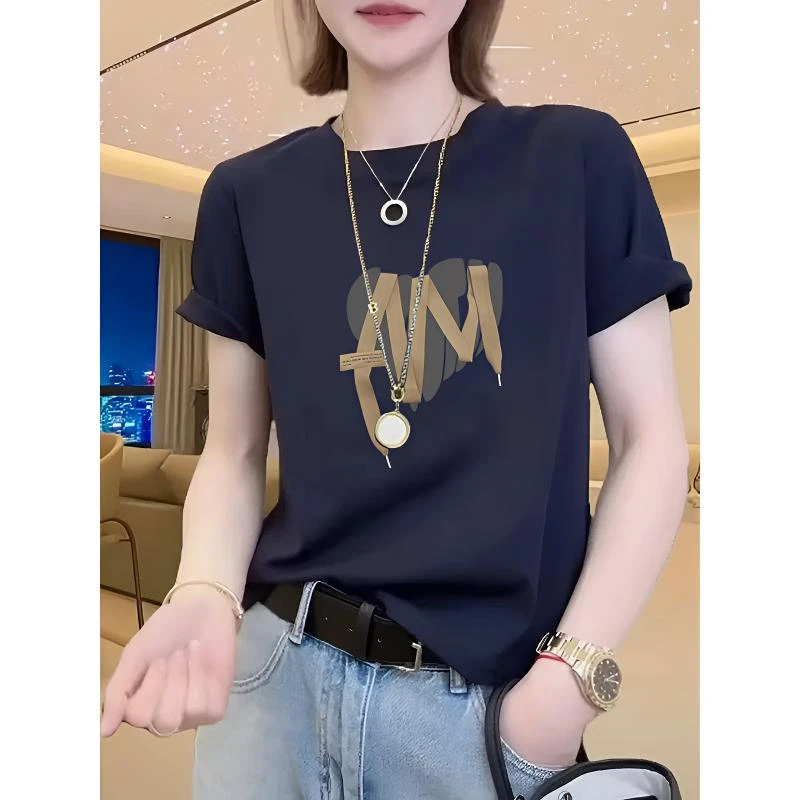 小众设计感正肩短袖t恤女士时尚百搭洋气爆款上衣打底衫2025夏季