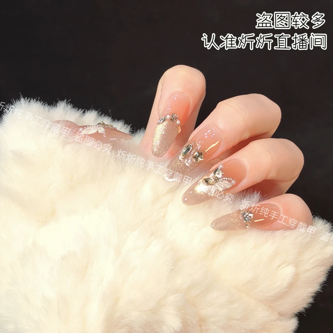 【烫金蝴蝶】时尚清新纯欲高级感成品美甲穿戴式手工穿戴甲
