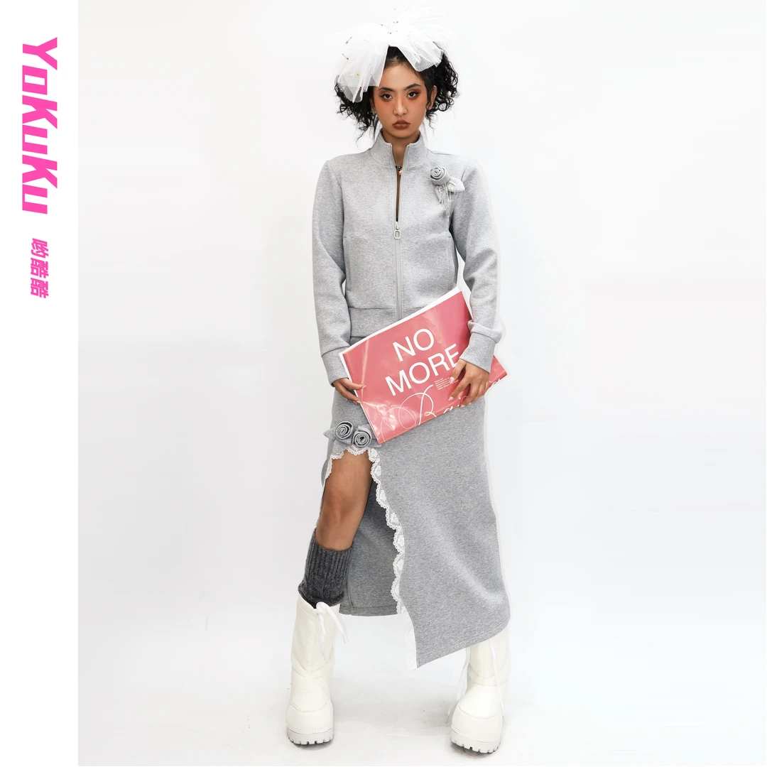 哟酷酷（奇妙之夜）美式立体裁剪手工玫瑰花卫衣橡筋半围裙套装44