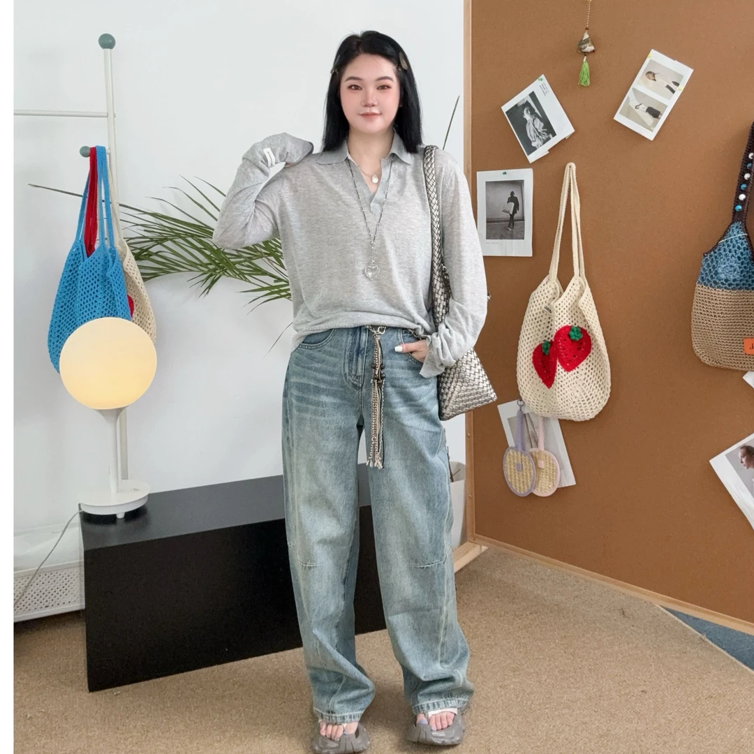 RAWVEIL牛仔裤复古水洗解构茧型直筒长裤2025夏季新