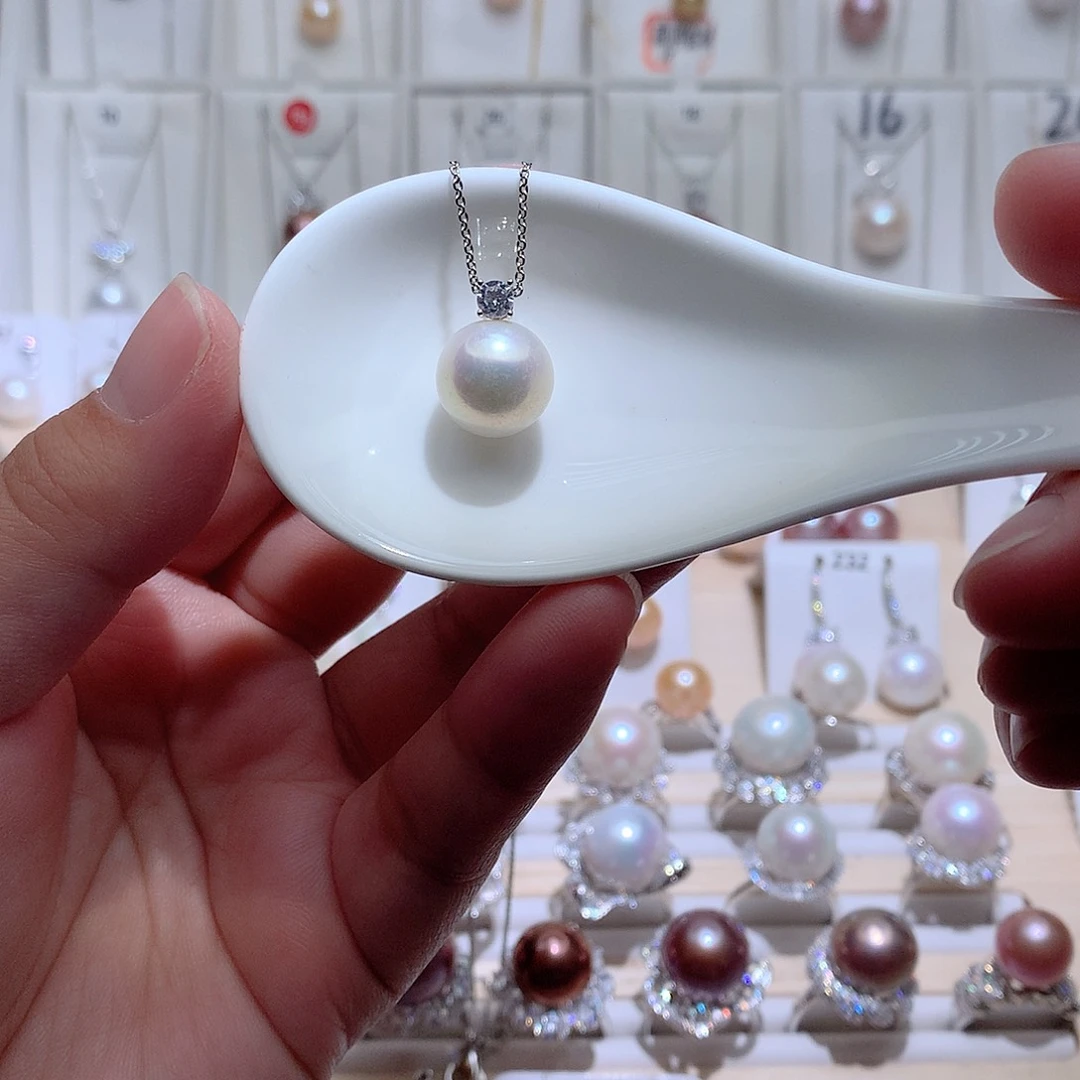 淡水珍珠银S925镶嵌吊坠(赠链)CC12.2mm