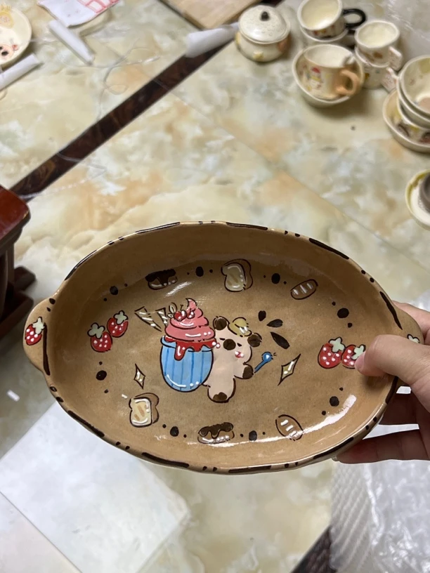 卡皮吧啦双耳盘手绘卡通